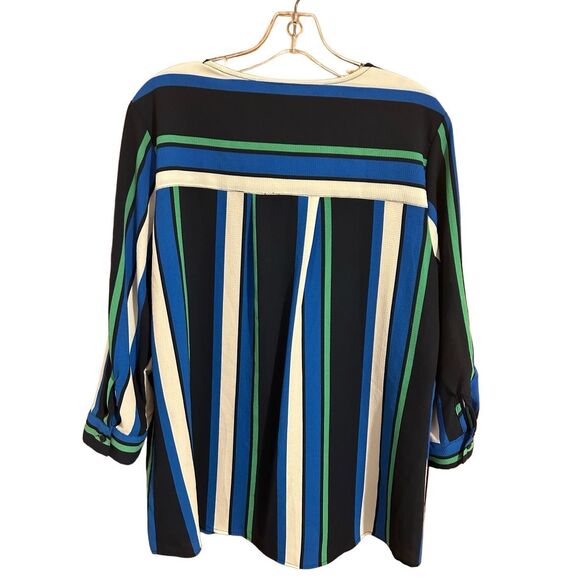 NY Collection Women’s Size L Button Down Striped Career Blouse Roll Tab Sleeves - Picture 11 of 13